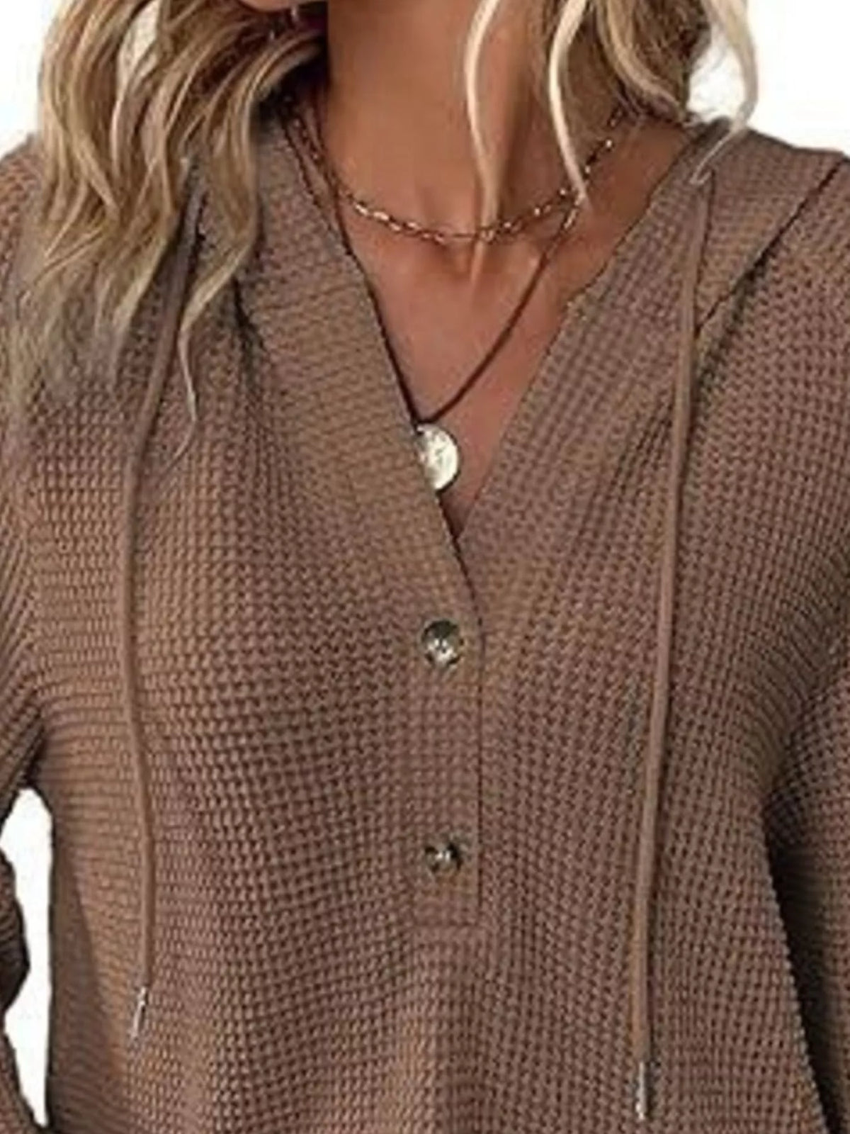 Women's Waffle Knit Button-Detail Hoodie