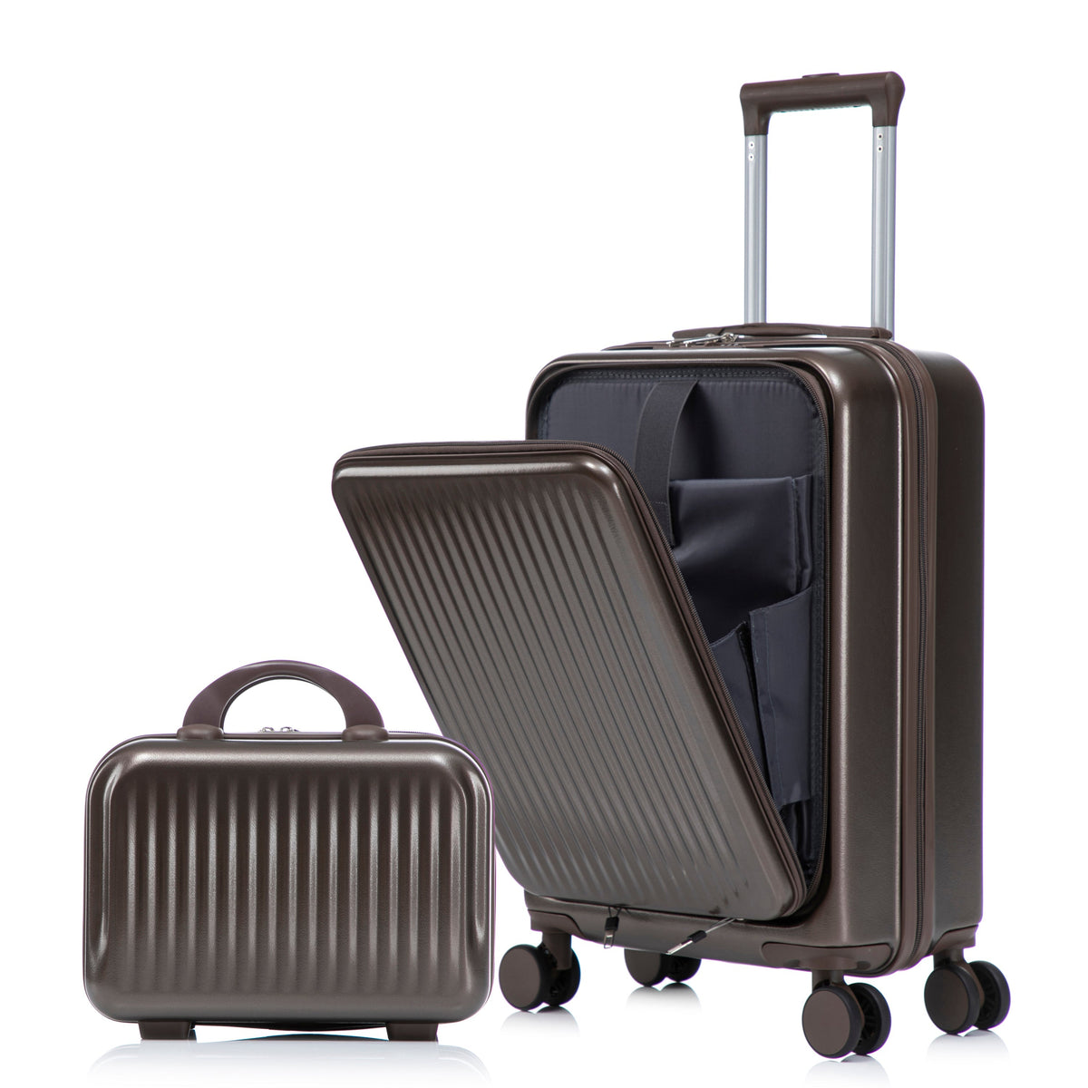 ABS Spinner Wheel Luggage Set with Cosmetic Case - Brown