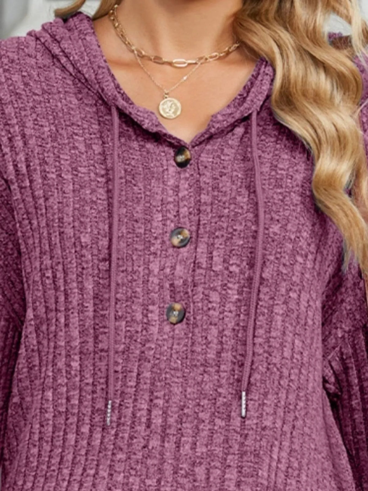 Women's Ribbed Knit Button-Detail Hoodie