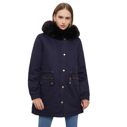 UrbanChic Women’s Fur Collar Workwear Parka – European Style Cotton Coat