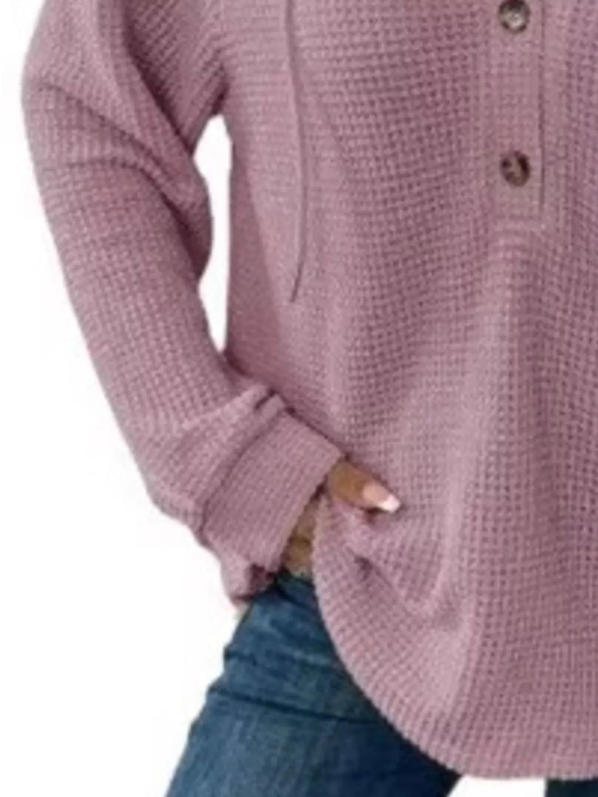 Women's Waffle Knit Button-Detail Hoodie