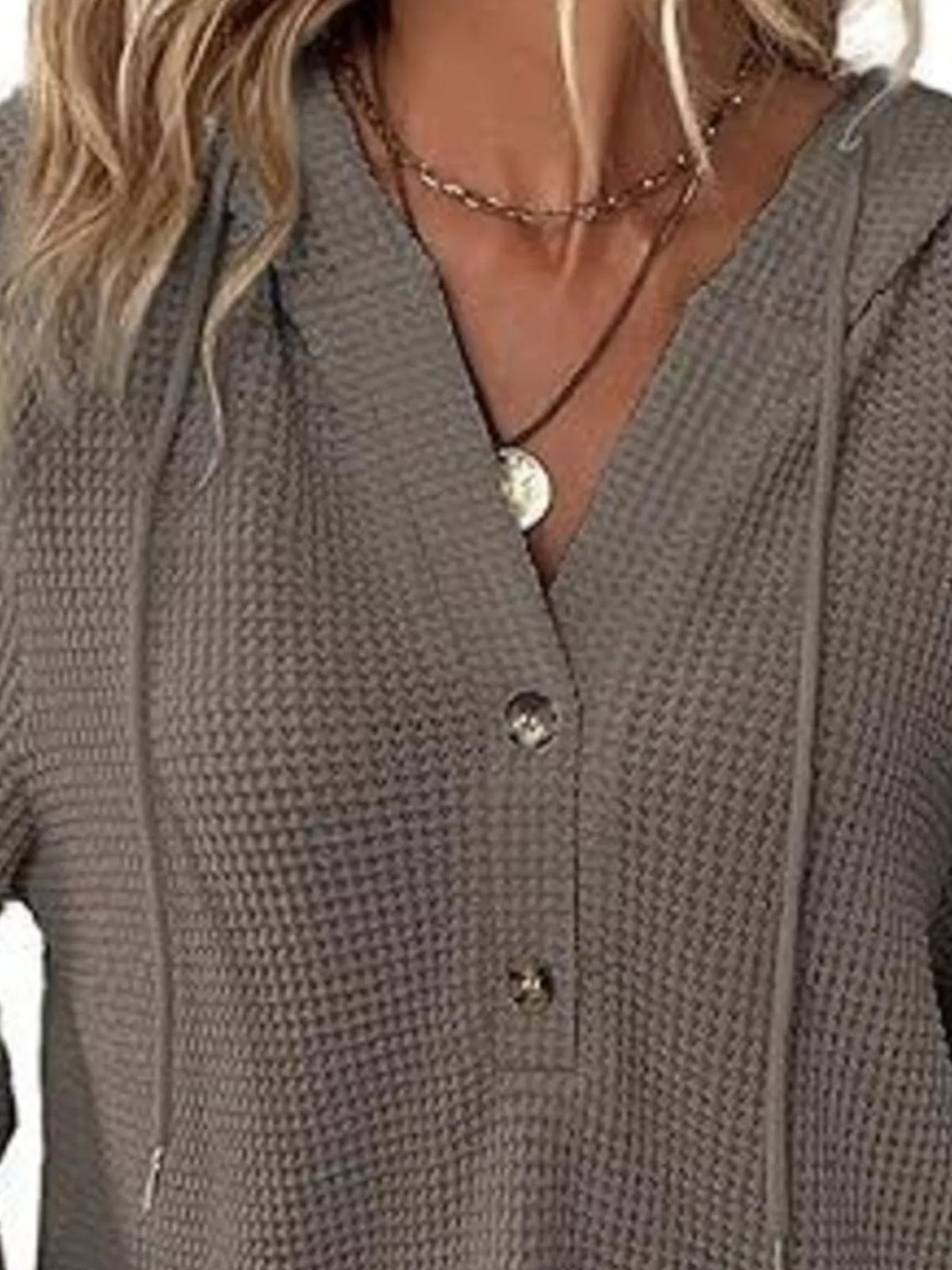Women's Waffle Knit Button-Detail Hoodie