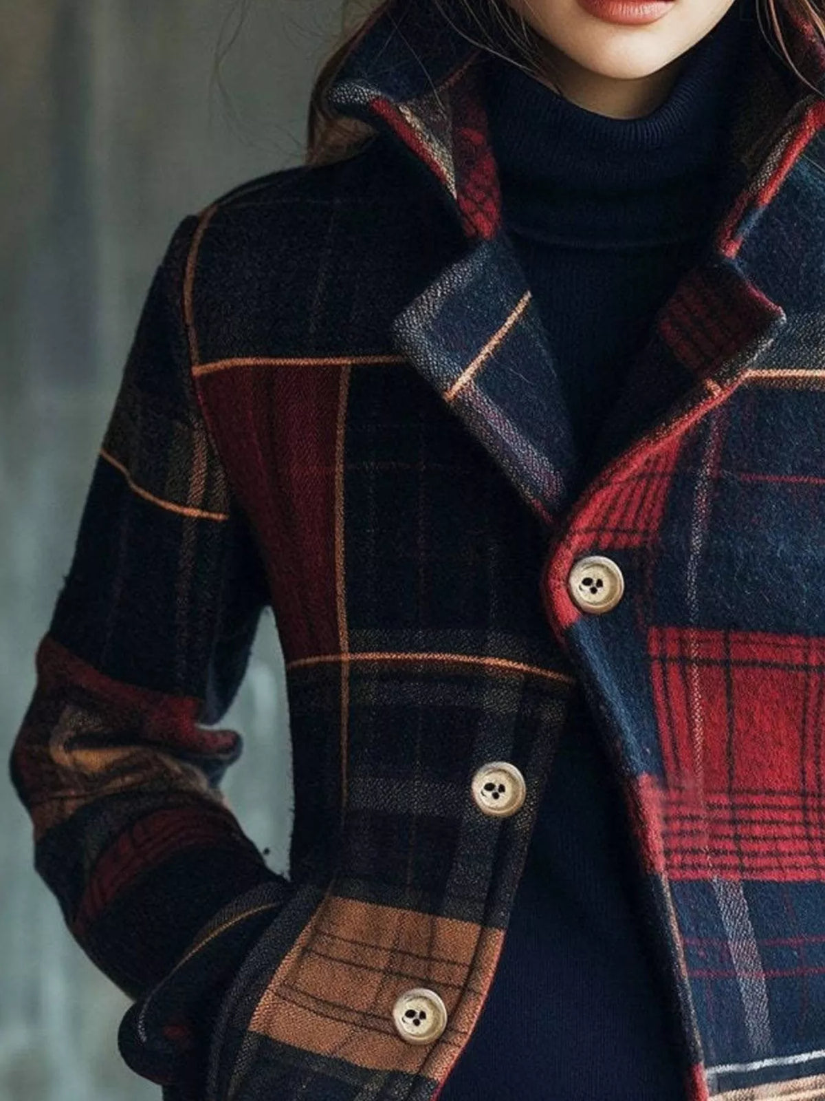 Women's Unlined Plaid Button-Up Blazer