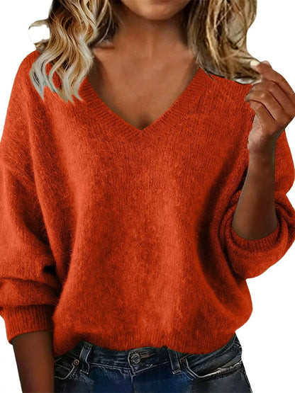 Women's V-Neck Dropped-Shoulder Sweater