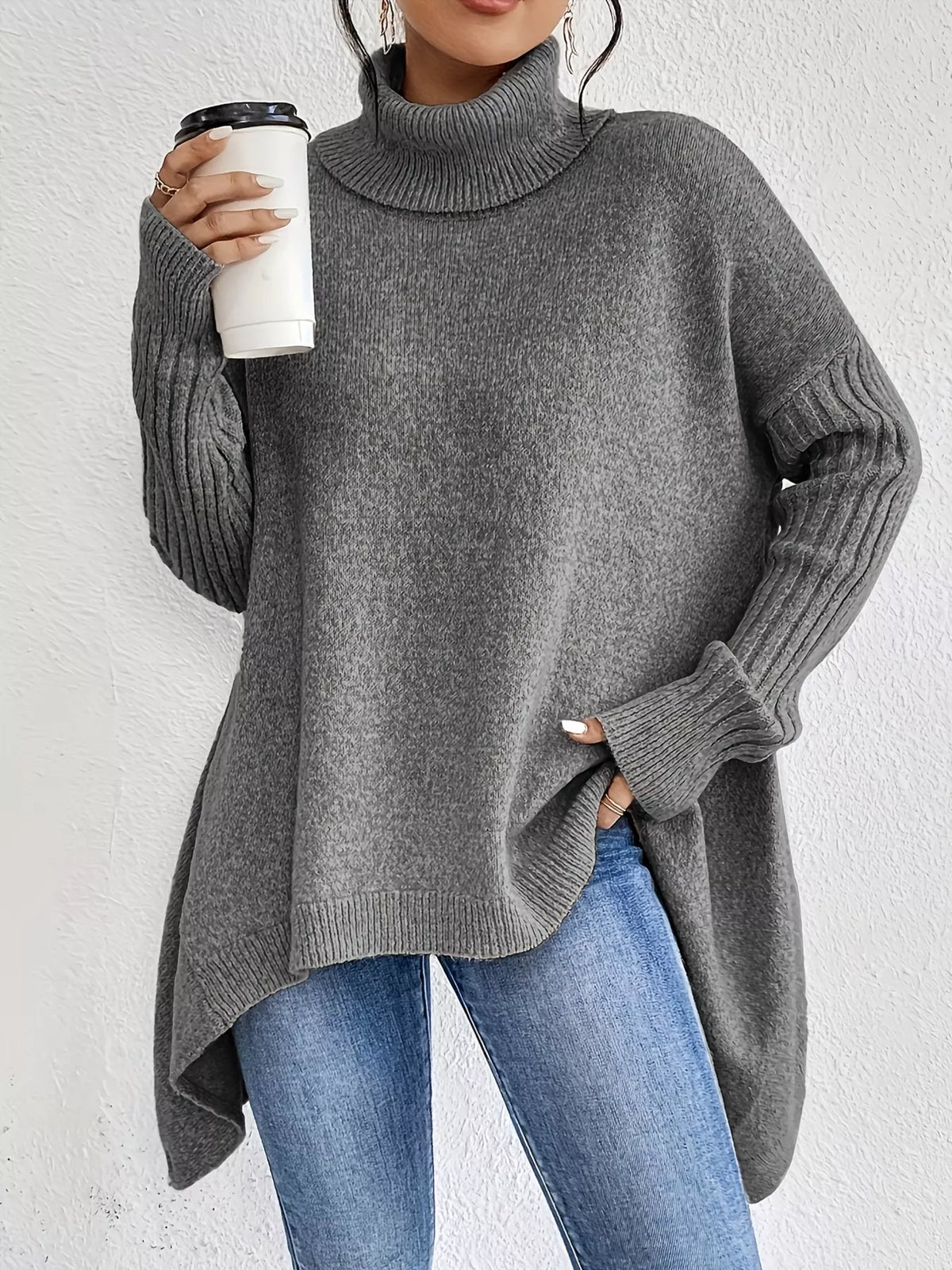 Women's High-Low Turtleneck Sweater