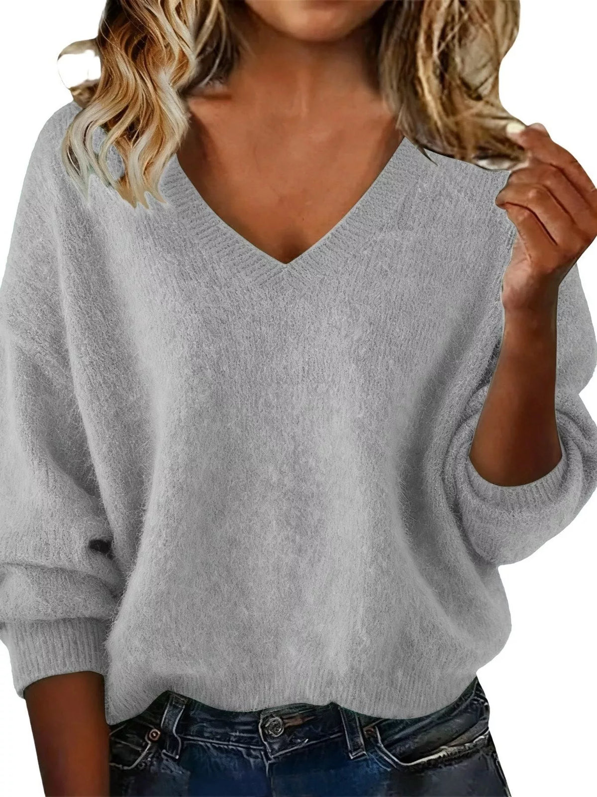 Women's V-Neck Dropped-Shoulder Sweater