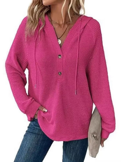 Women's Waffle Knit Button-Detail Hoodie