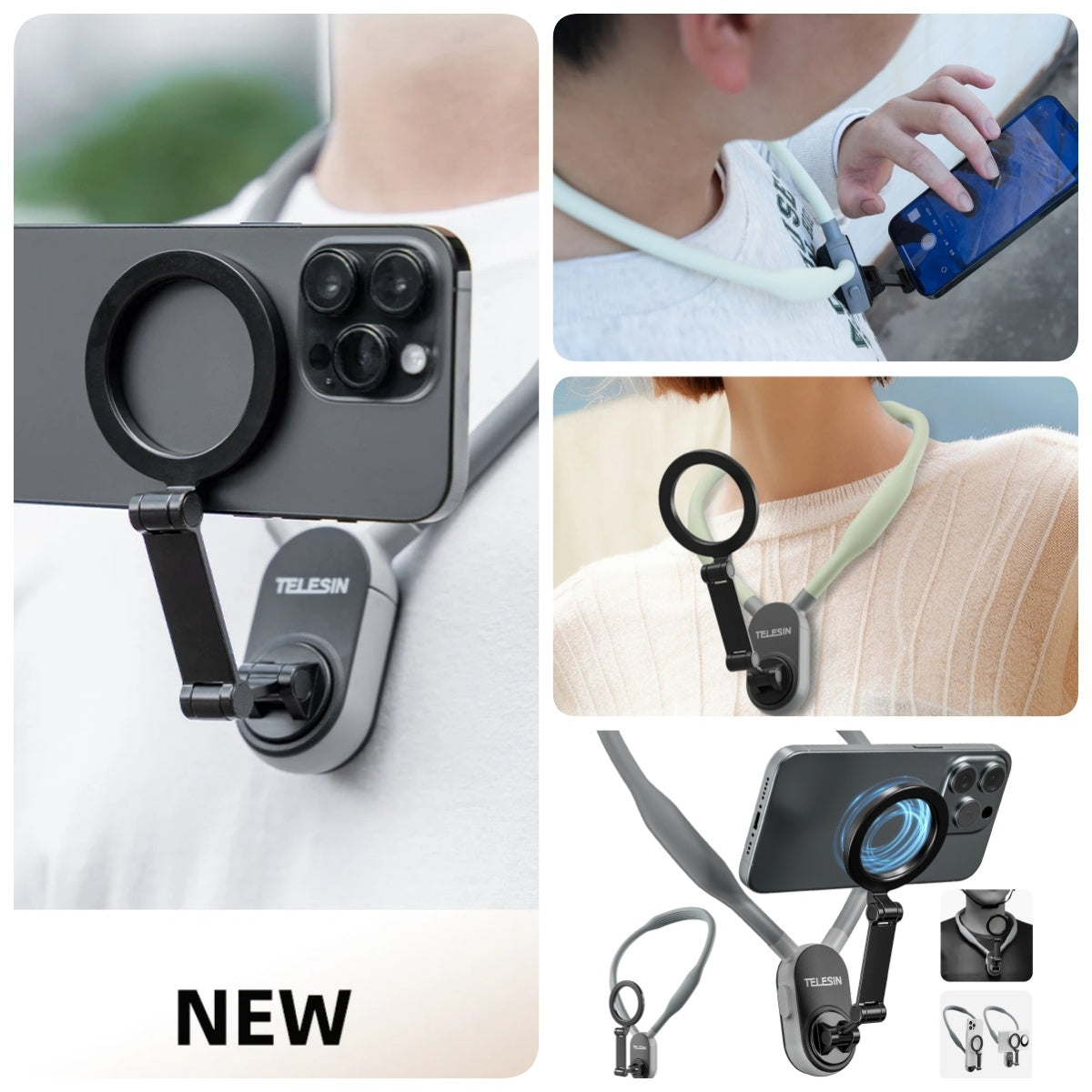Silicone Magnetic Neck Mount for Phones - Quick Release Neck Hanging Bracket with MagSafe Magnetic Suction