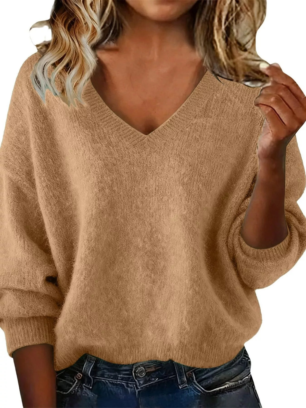 Women's V-Neck Dropped-Shoulder Sweater