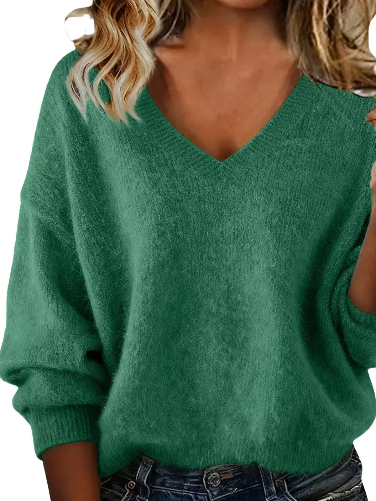 Women's V-Neck Dropped-Shoulder Sweater
