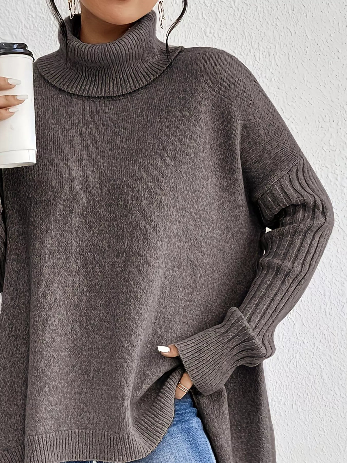 Women's High-Low Turtleneck Sweater