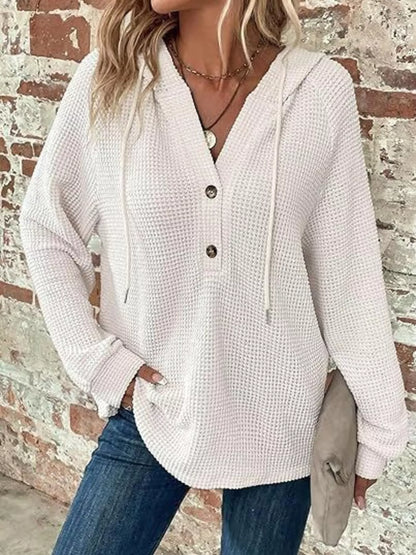 Women's Waffle Knit Button-Detail Hoodie