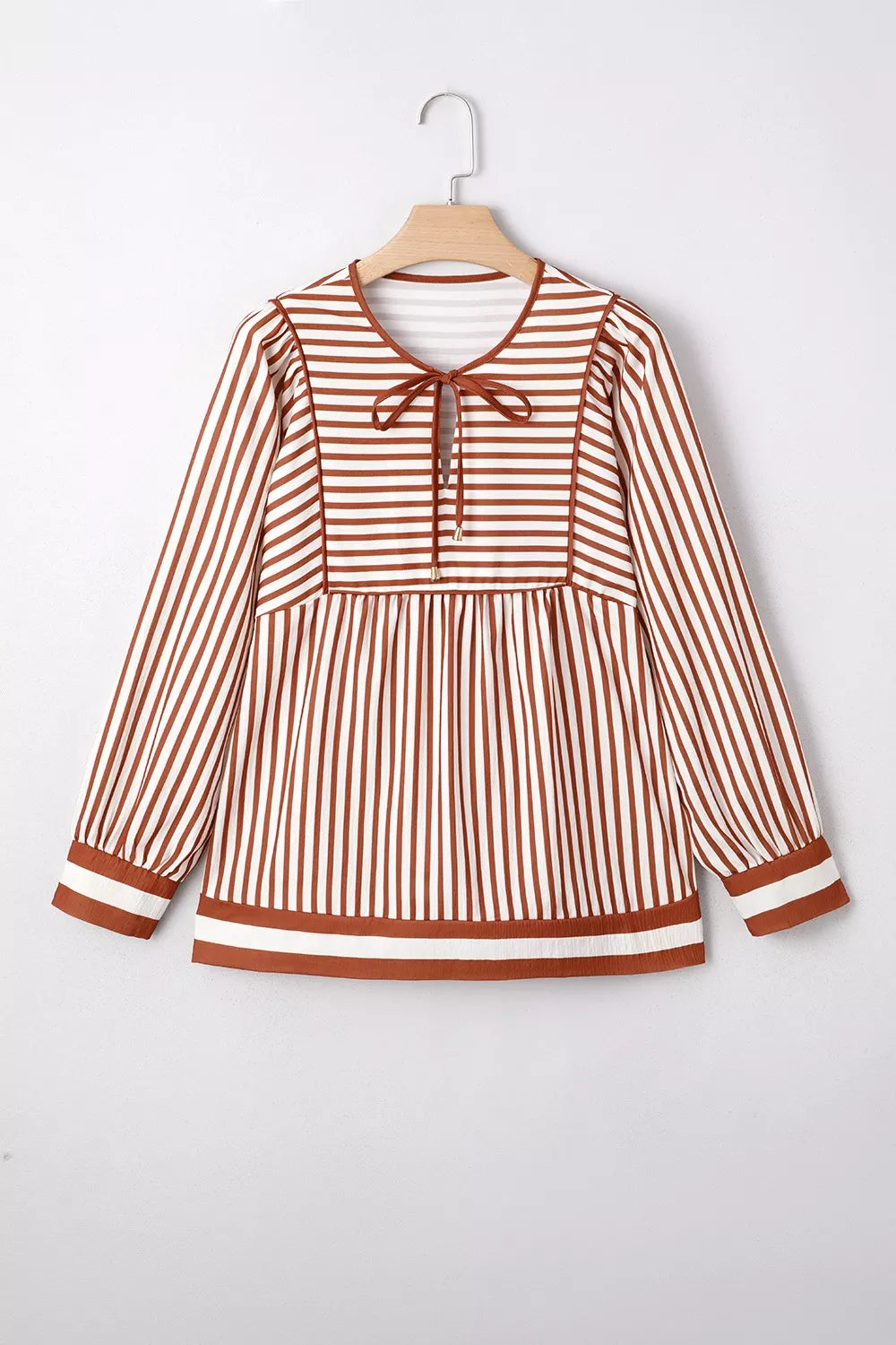 Women's Striped Long-Sleeve Babydoll Blouse