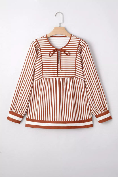 Women's Striped Long-Sleeve Babydoll Blouse