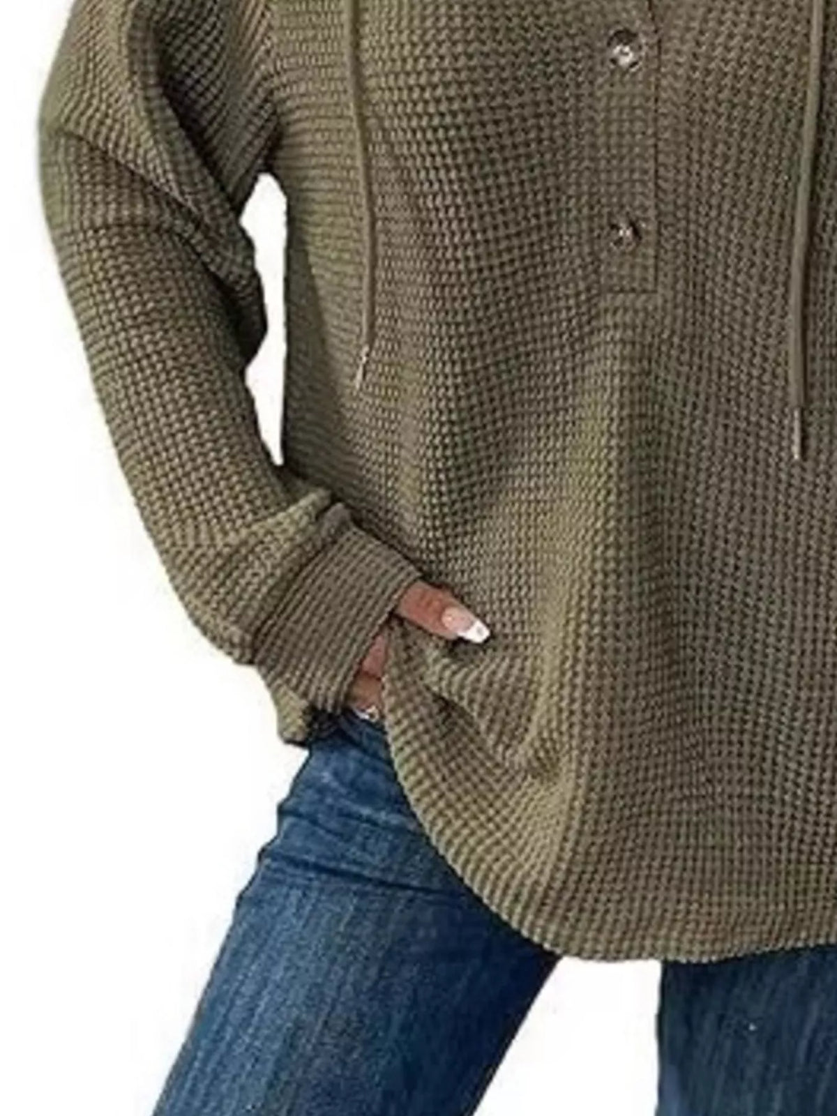 Women's Waffle Knit Button-Detail Hoodie