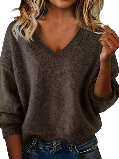 Women's V-Neck Dropped-Shoulder Sweater