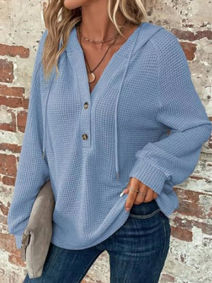 Women's Waffle Knit Button-Detail Hoodie