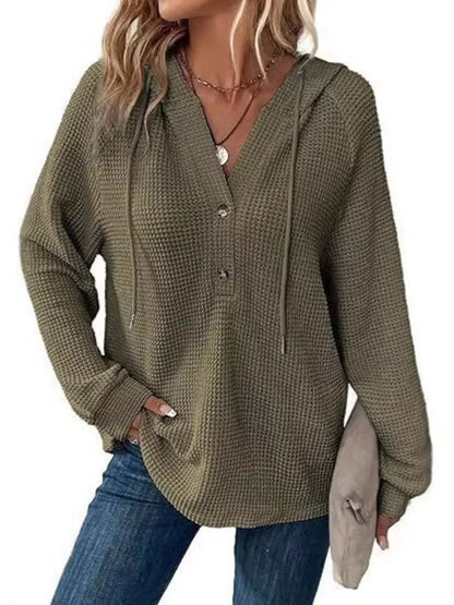 Women's Waffle Knit Button-Detail Hoodie