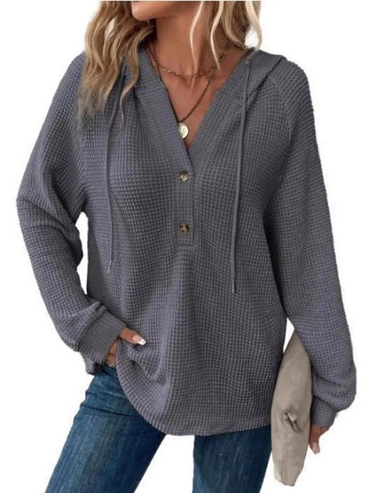 Women's Waffle Knit Button-Detail Hoodie