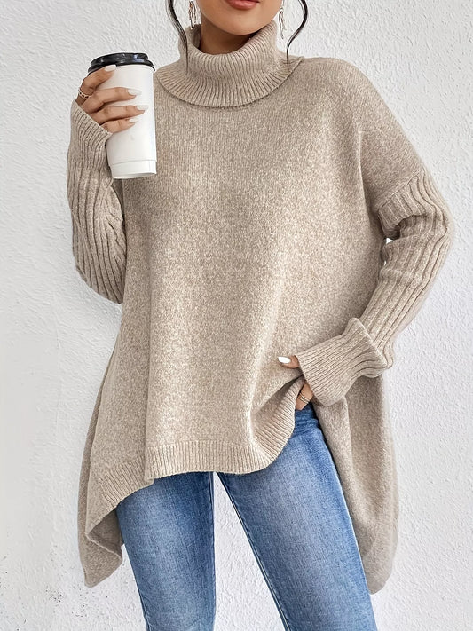 Women's High-Low Turtleneck Sweater