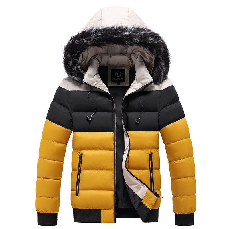 FusionStyle Splicing Hooded Down Jacket – Bold Fashion Meets Everyday Warmth