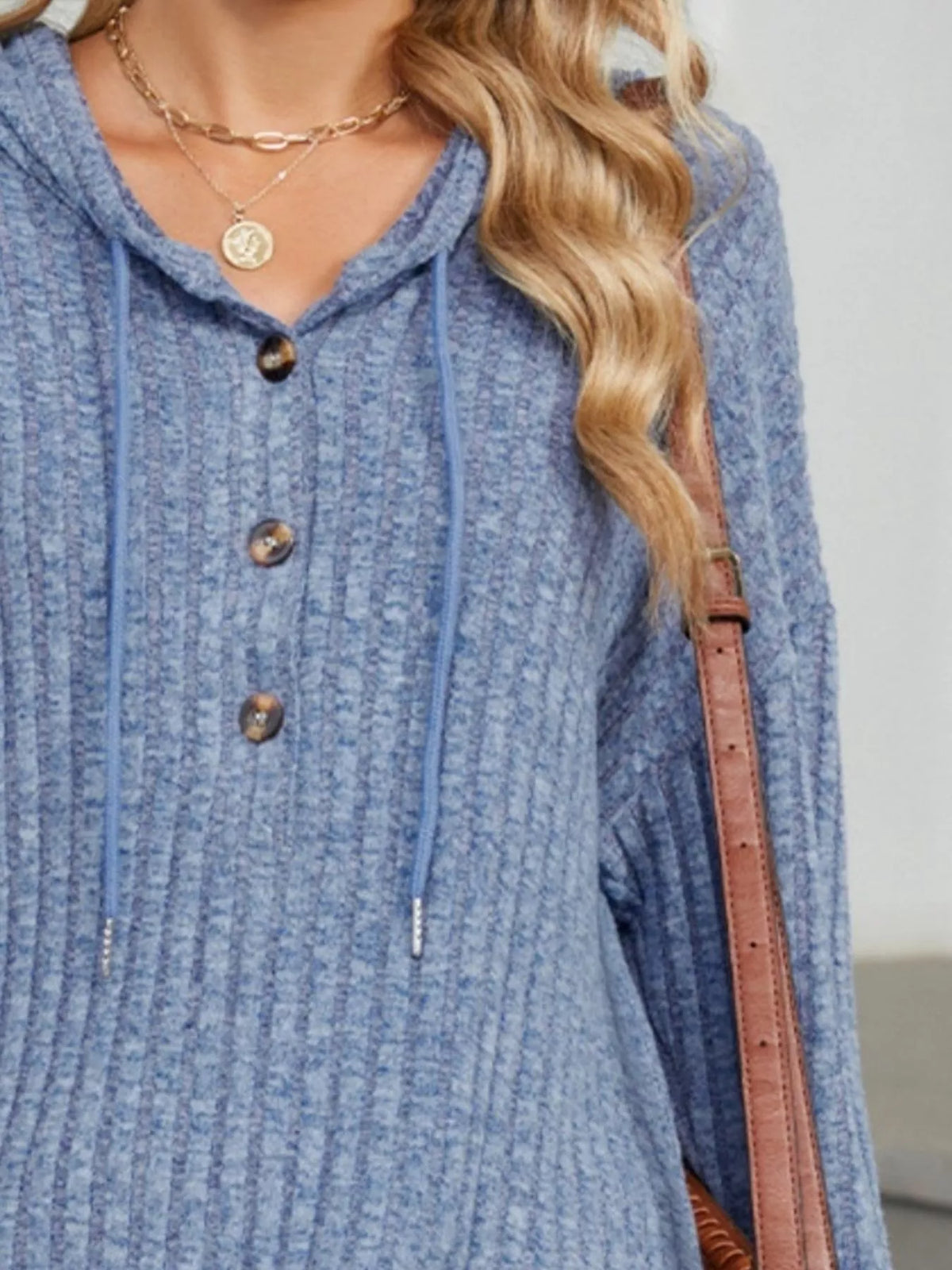 Women's Ribbed Knit Button-Detail Hoodie