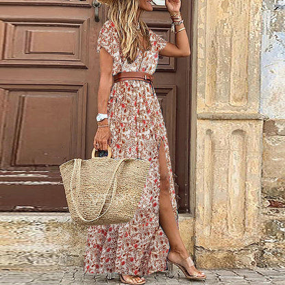 Vestido bohemio de flores con escote en V y estilo moderno