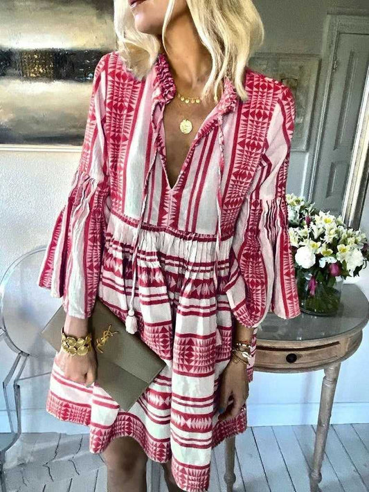 ANDREA - Fashionable Boho Midi Dress in Cotton and Linen Travel Essentials Shop Travel Happy Travel Happy