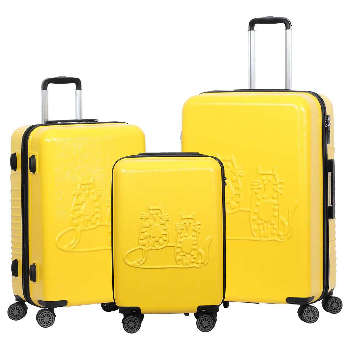 Travel Bag Biggdesign Cats Hardshell Spinner Luggage Set, Yellow, 3 Pcs. Travel Happy Luggage Deals