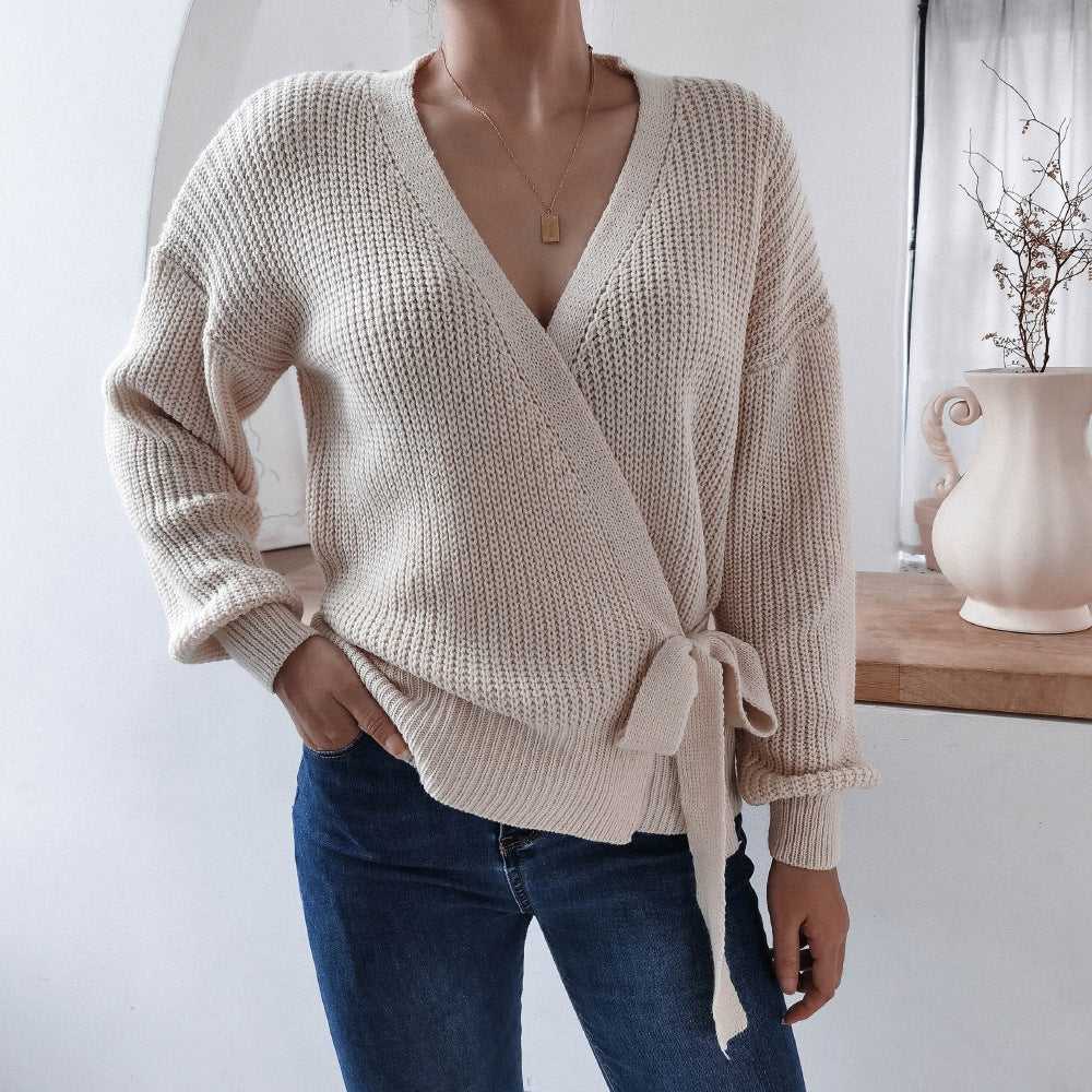 Casual V-neck tie Knotted Sweater Travel Essentials Shop Travel Happy Travel Happy 