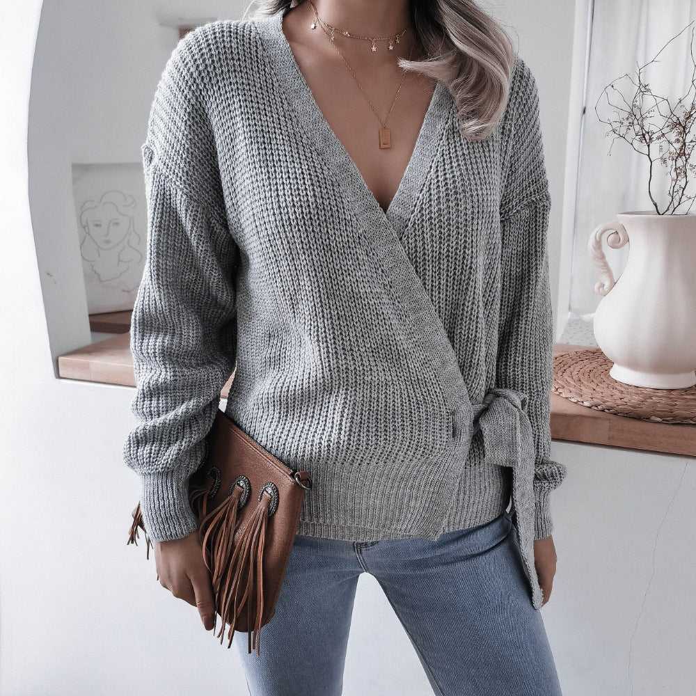 Casual V-neck tie Knotted Sweater Travel Essentials Shop Travel Happy Travel Happy 