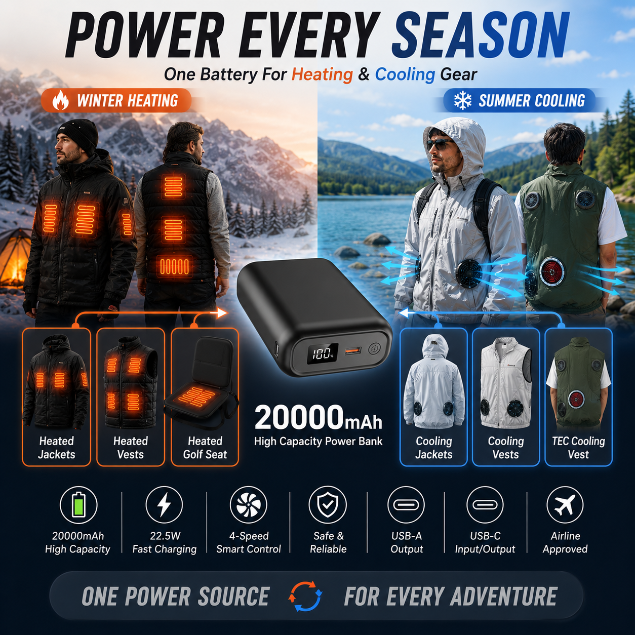 LITEGUEST 20,000mAh Power Bank | Heated & Cooling Gear Ready