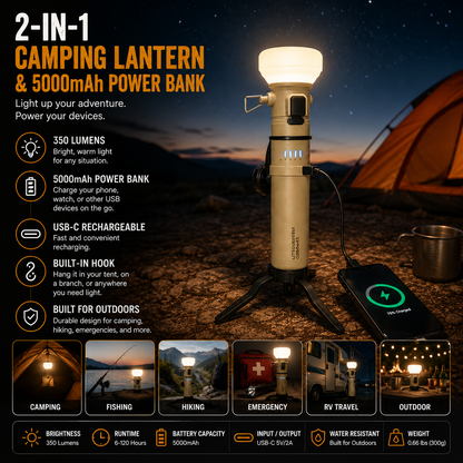 LITEGUEST 2-in-1 Camping Lantern & 5000mAh Power Bank