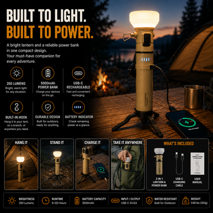 LITEGUEST 2-in-1 Camping Lantern & 5000mAh Power Bank