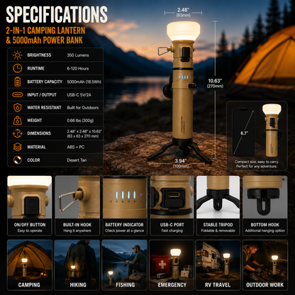 LITEGUEST 2-in-1 Camping Lantern & 5000mAh Power Bank