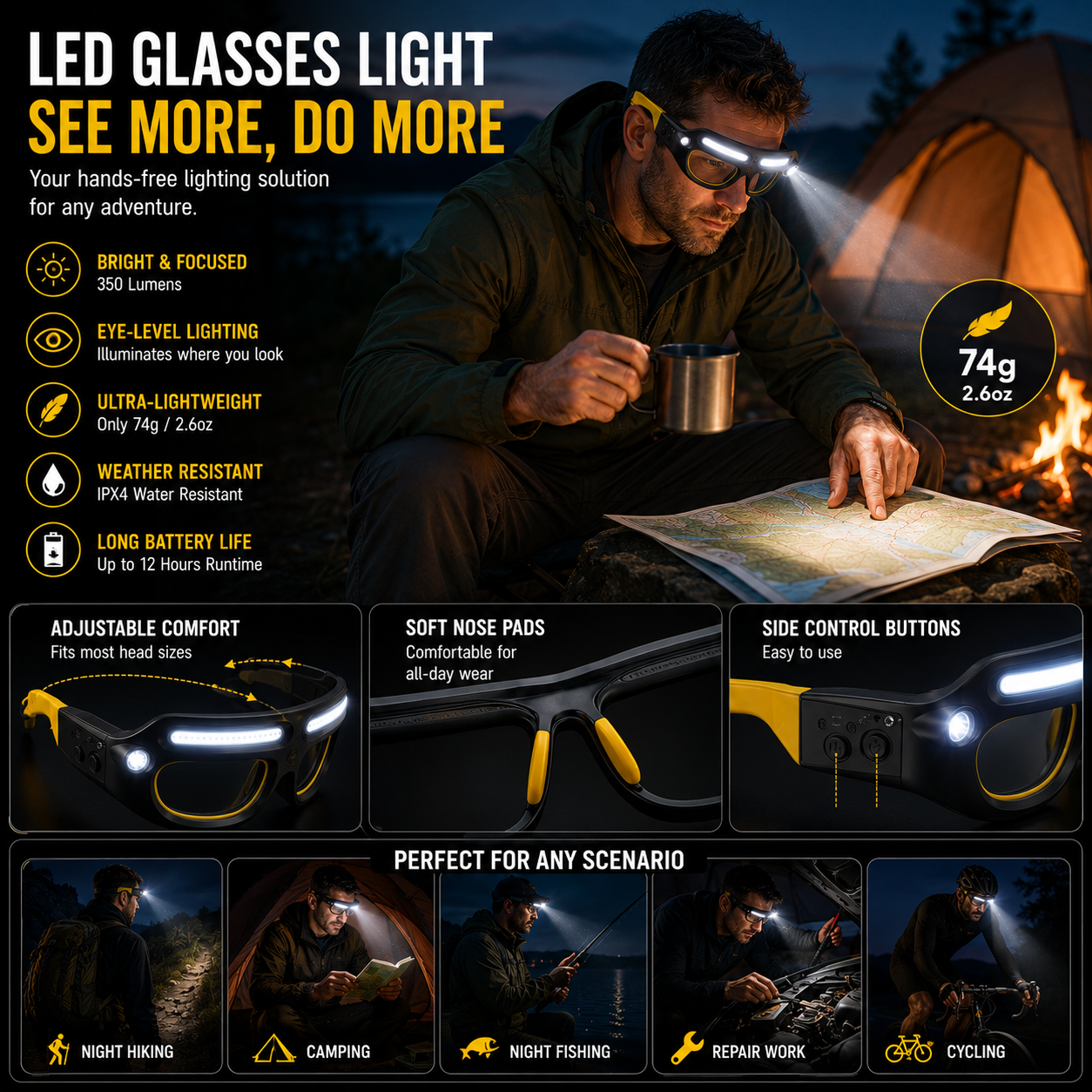 LITEGUEST Clip-On LED Cycling Glasses Light