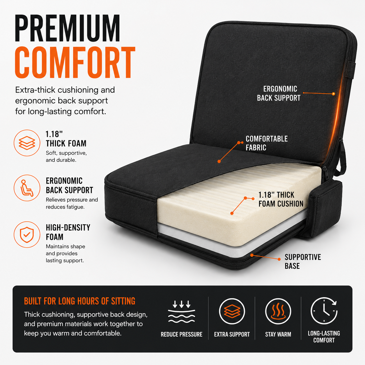 LITEGUEST Heated Stadium Seat with Back Support | USB Powered