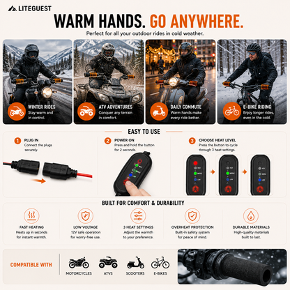 LITEGUEST Heated Handlebar Grip Covers | 12V Grip Warmers