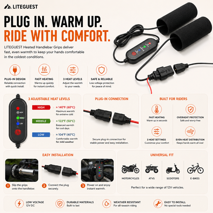 LITEGUEST Heated Handlebar Grip Covers | 12V Grip Warmers