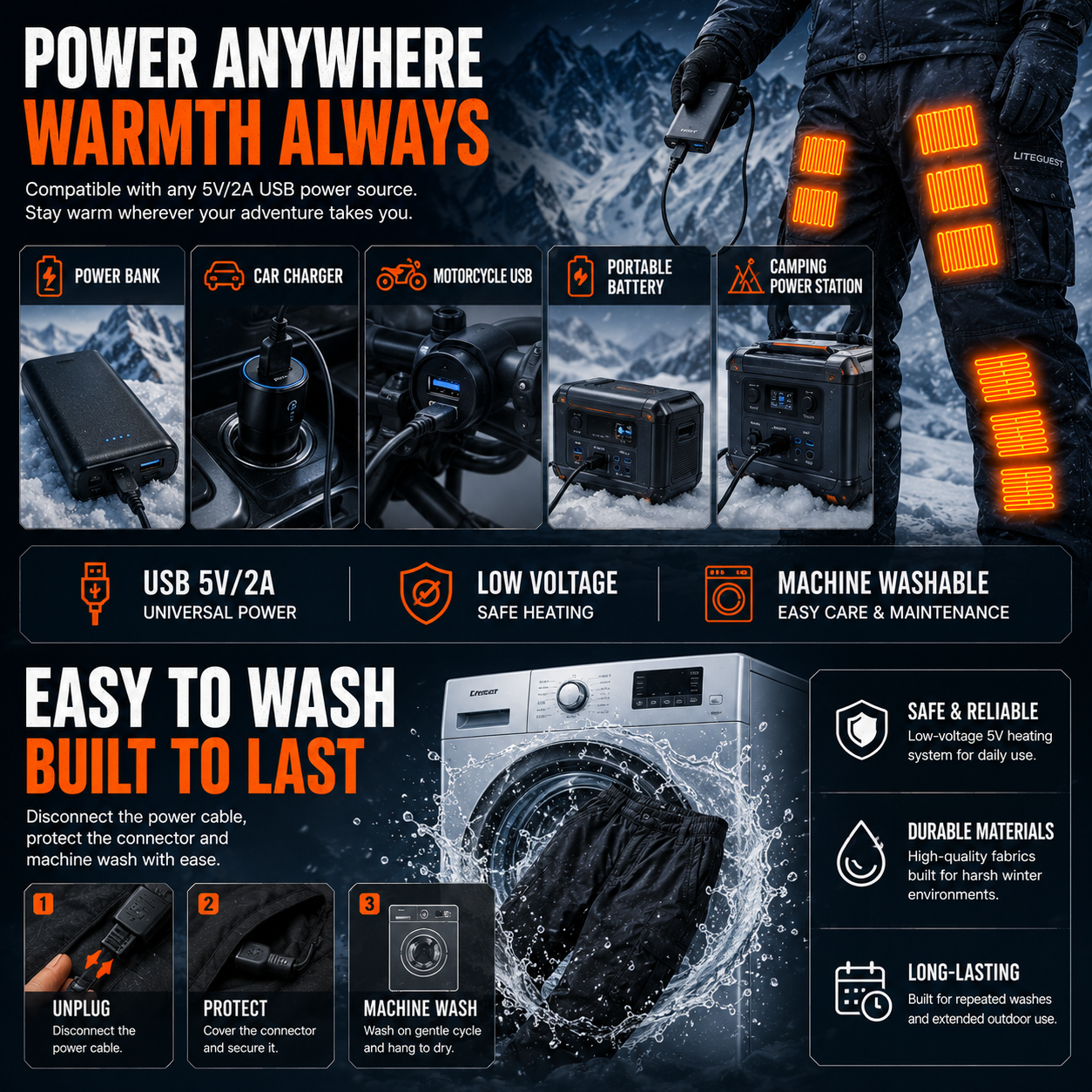 LITEGUEST 18-Zone Heated Pants | Extreme Cold Riding & Skiing