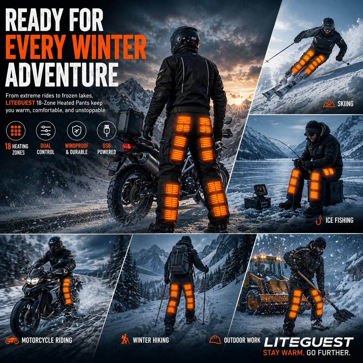 LITEGUEST 18-Zone Heated Pants | Extreme Cold Riding & Skiing