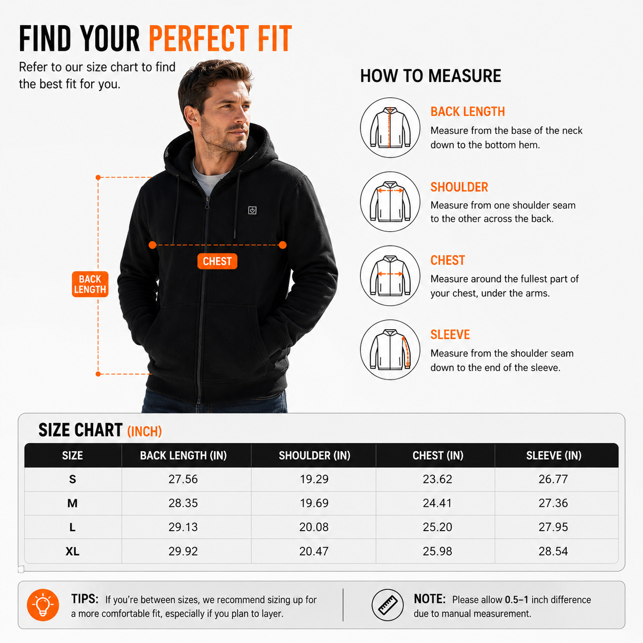 LITEGUEST 5-Zone Heated Zip-Up Hoodie | USB Heated Hoodie