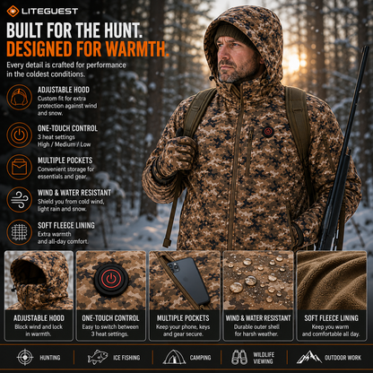 LITEGUEST 7-Zone Heated Hunting Jacket | USB Camo Jacket