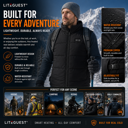 LITEGUEST Adjustable Heated Vest | 8-Zone Dual Control USB Warmth