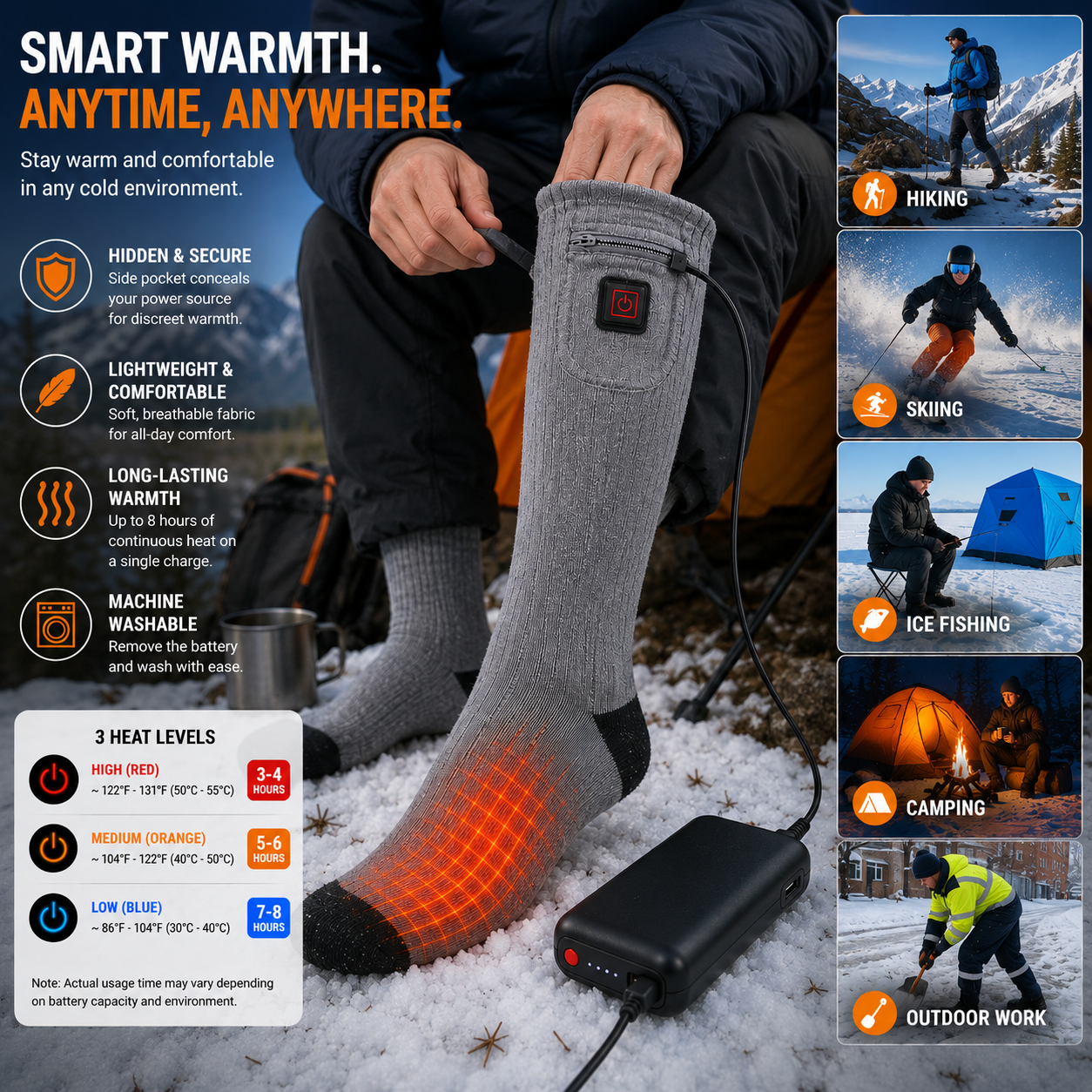 LITEGUEST USB Heated Mid-Calf Socks | Foot Sole Heating