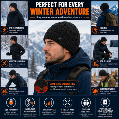 LITEGUEST USB Heated Beanie | Heated Winter Hat for Ear Warmth
