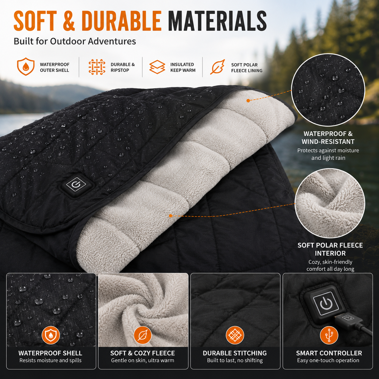 LITEGUEST Heated Camping Blanket | USB Outdoor Blanket