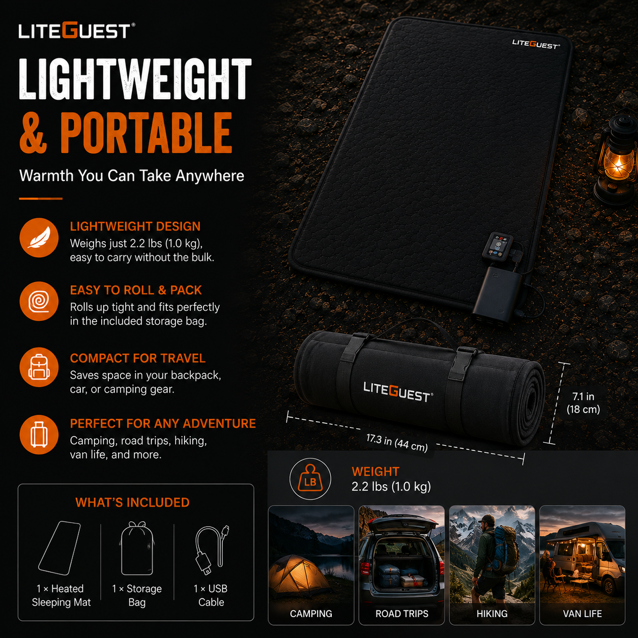 LITEGUEST USB Heated Sleeping Mat | Camping Sleeping Pad