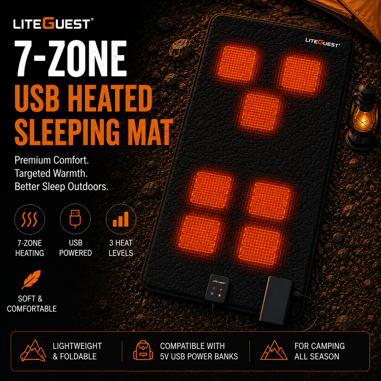 LITEGUEST 7-Zone USB Heated Sleeping Mat | Camping Sleeping Pad