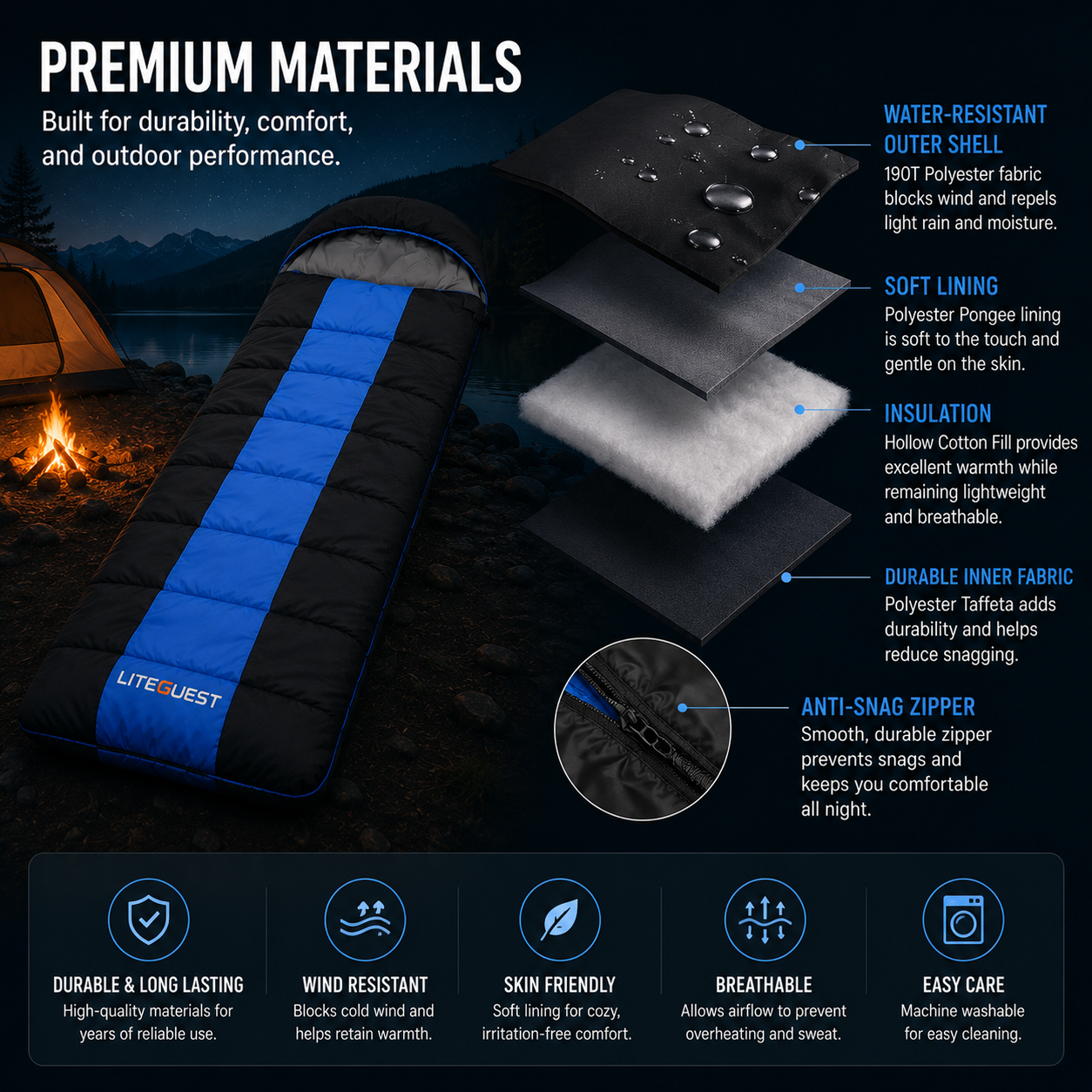 LITEGUEST USB Heated Single Sleeping Bag | Camping Sleeping Bag